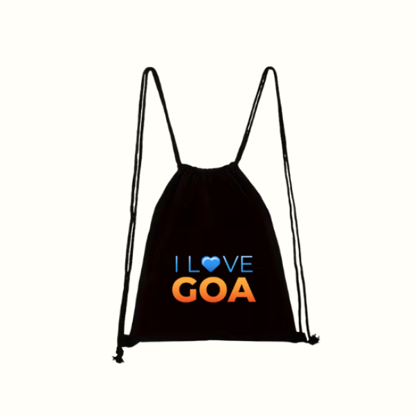Turnbeutel Baumwolle Kordelzug ILoveGoa Festival Rucksack Schwarz
