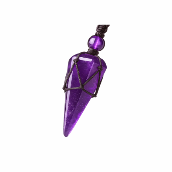 Amethyst Halskette lila Naturstein Anhänger Hexagon Kegel