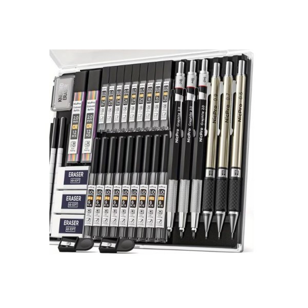 Druckbleistift Set 35-teilig – Mechanikstifte, Minenhalter, Etui