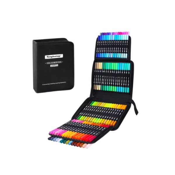 Marker Set 120 Farben – Doppelspitze Pinsel/Fein wasserbasiert, Etu